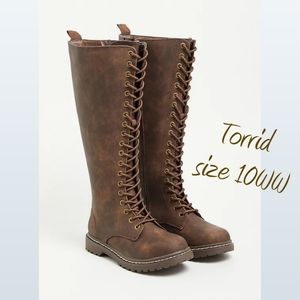 Torrid Combat boots size 10 WW Knee high side zip wide width & wide calf brown